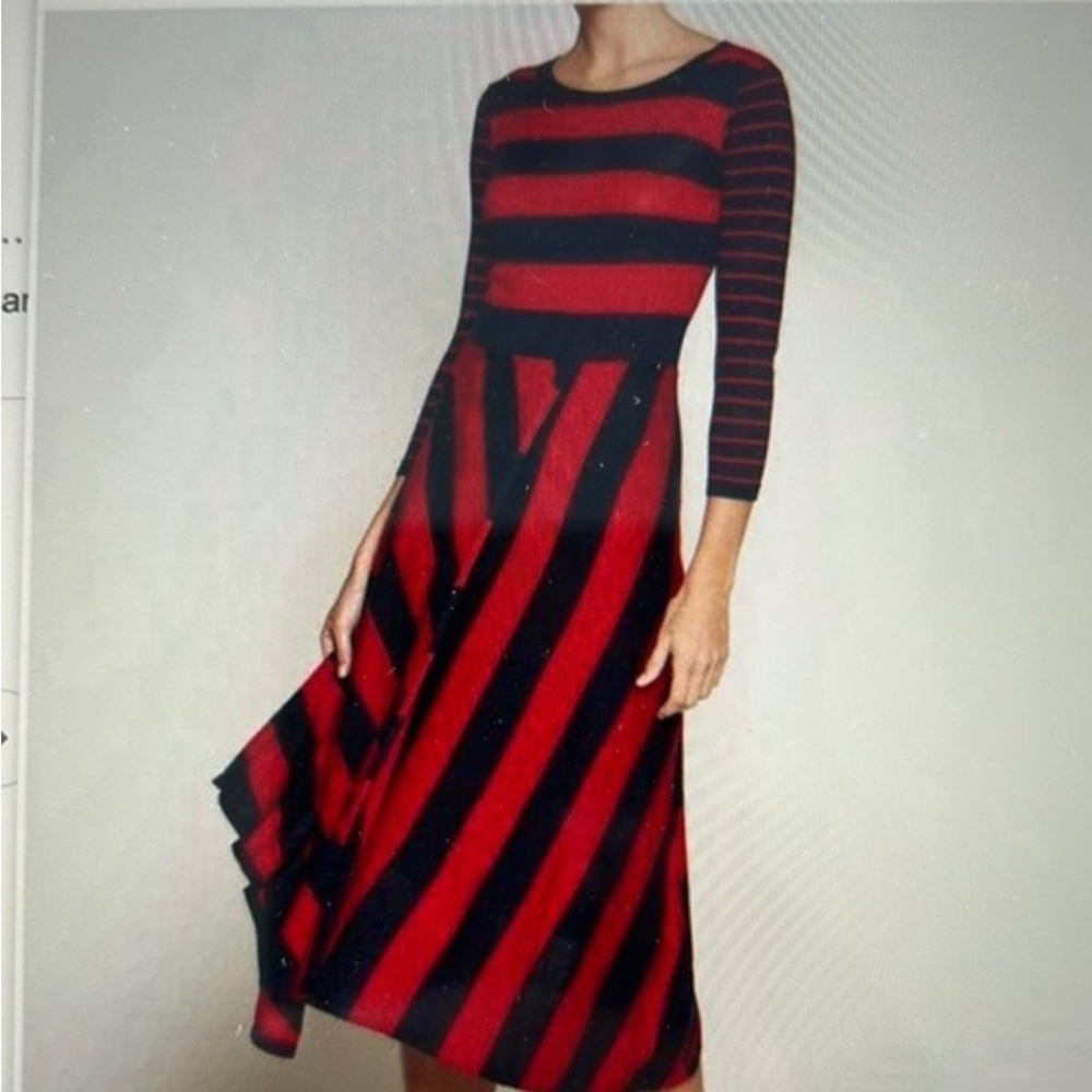 Joie Asymmetrical Red and Black Striped Dress
